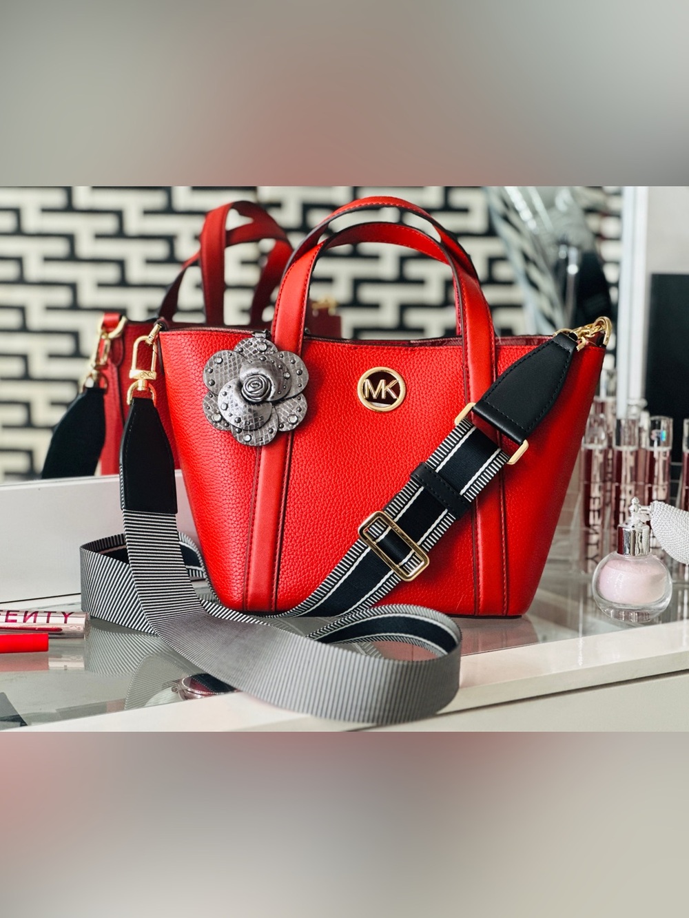 Michael Kors Red Pebbled Leather Tote